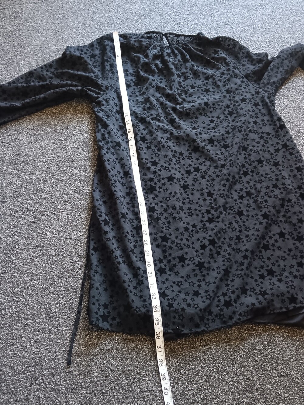 Velvet Burnout Witchy Black Star Dress Loft Medium Lined Midi Long Sleeve Goth - Picture 7 of 9
